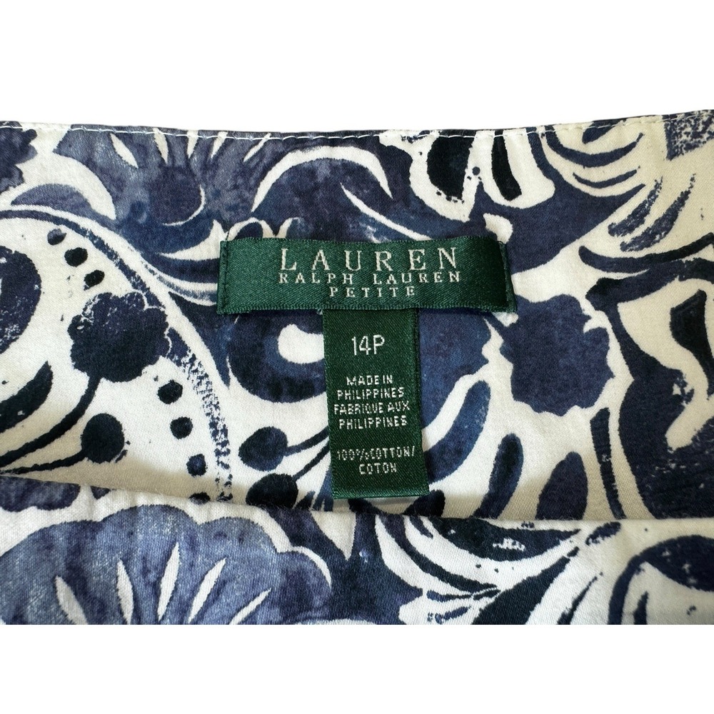 Lauren Ralph Lauren Skirt 14P Blue White Floral Cotton A-Line Petite Pockets - Picture 6 of 10